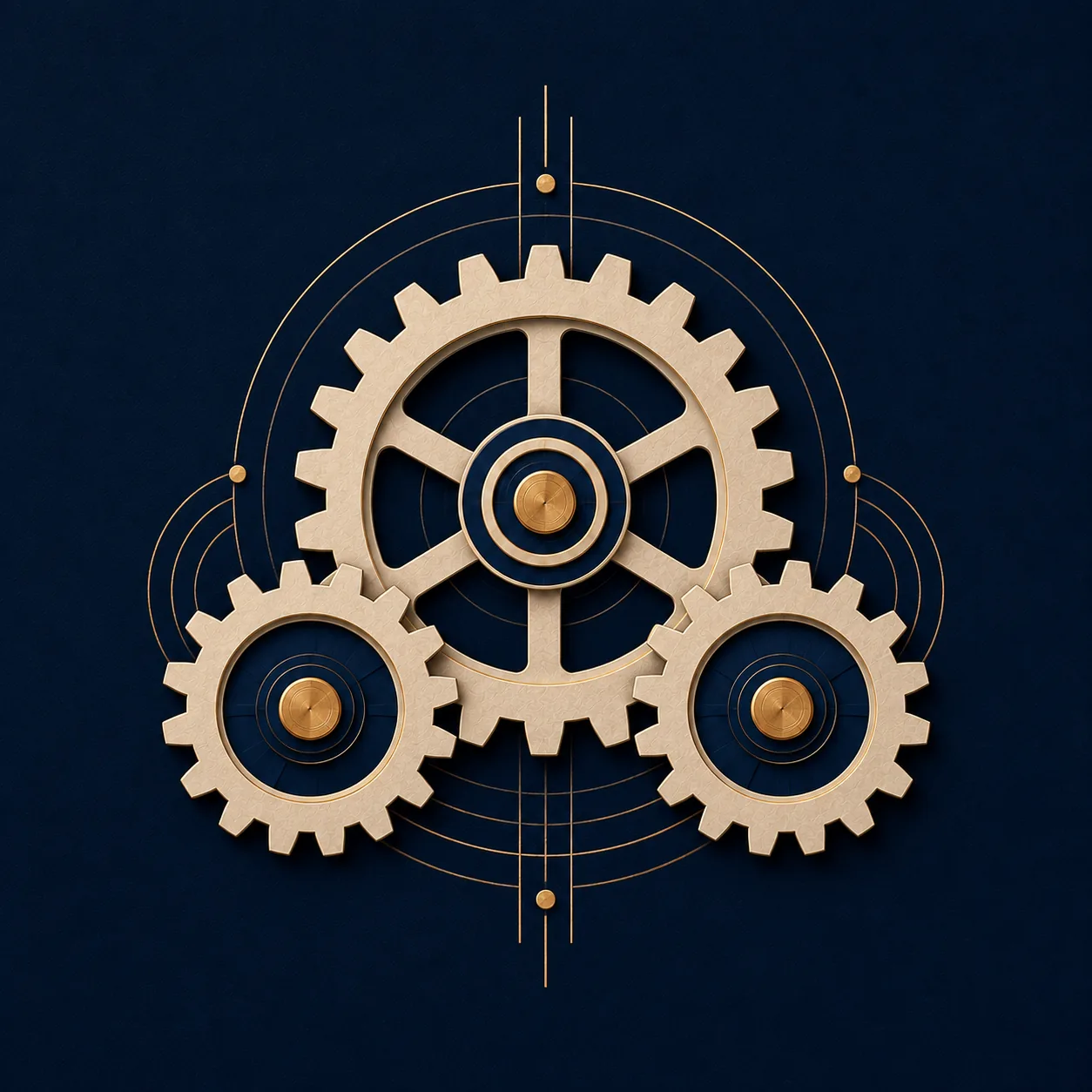 Gold gear illustration representing team development and operations