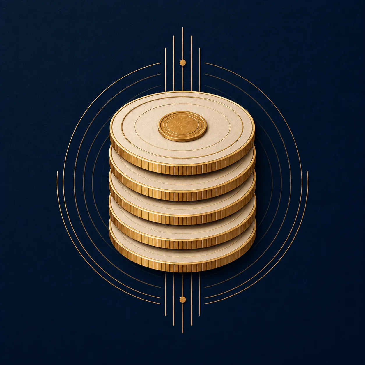 Sculptural gold coin stack representing revenue leadership